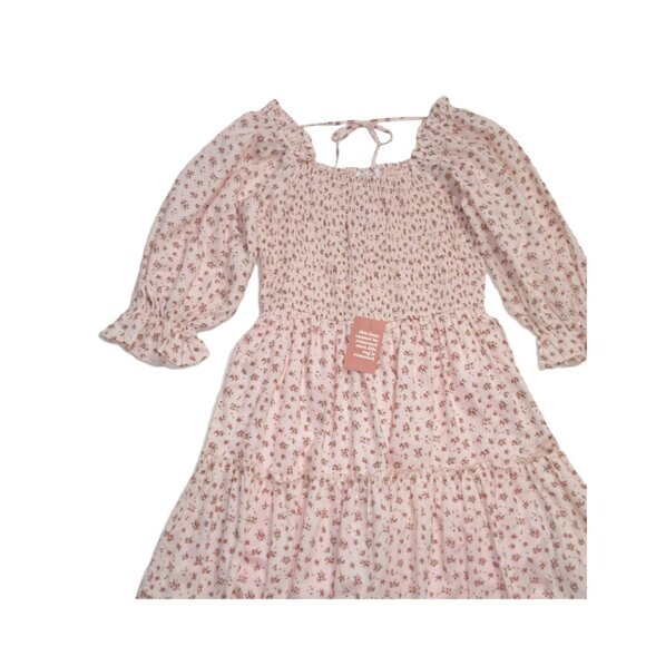 NWT Ivy City Co. Madeline Midi in Pink Floral Smocked Cotton Dress L - Picture 4 of 5
